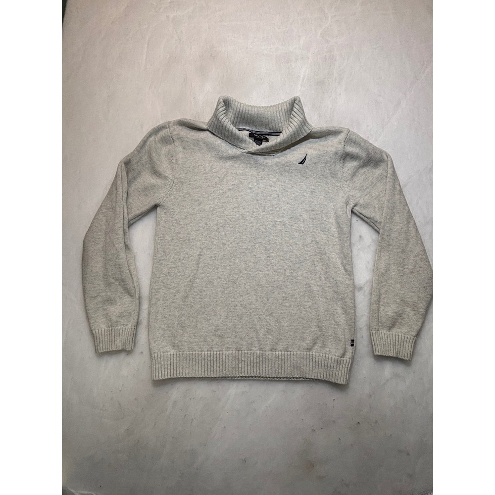 Nautica Mens Shawl Collar Sweater Light‎ Gray Heather Knit Pullover XL